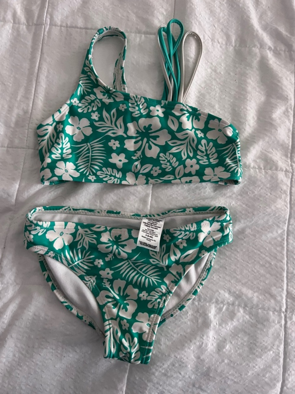 Girls' Tropical Floral Bikini Set in Teal and White